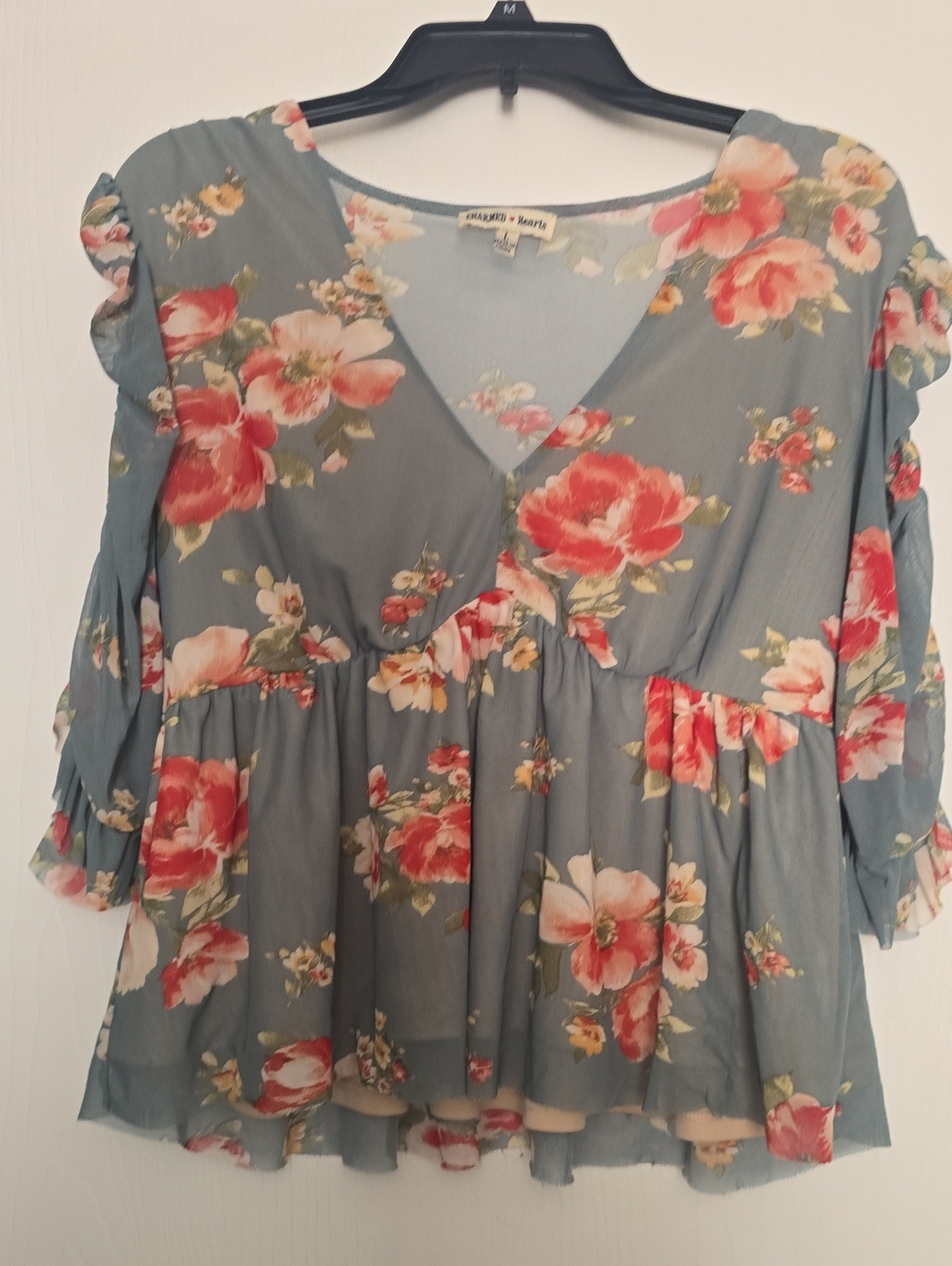 Mossimo Supply Co. Blue Floral V-Neck Peplum Tunic